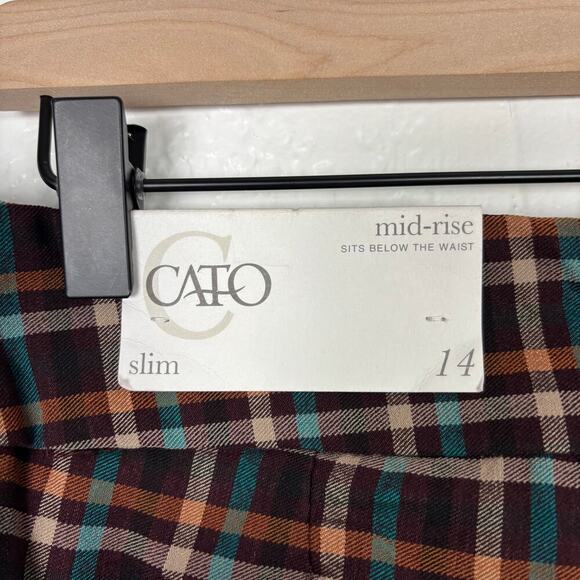 Cato Brown Plaid Mid-Rise Slim Leg Pull-On Pants NWT Size 14 - Picture 4 of 6